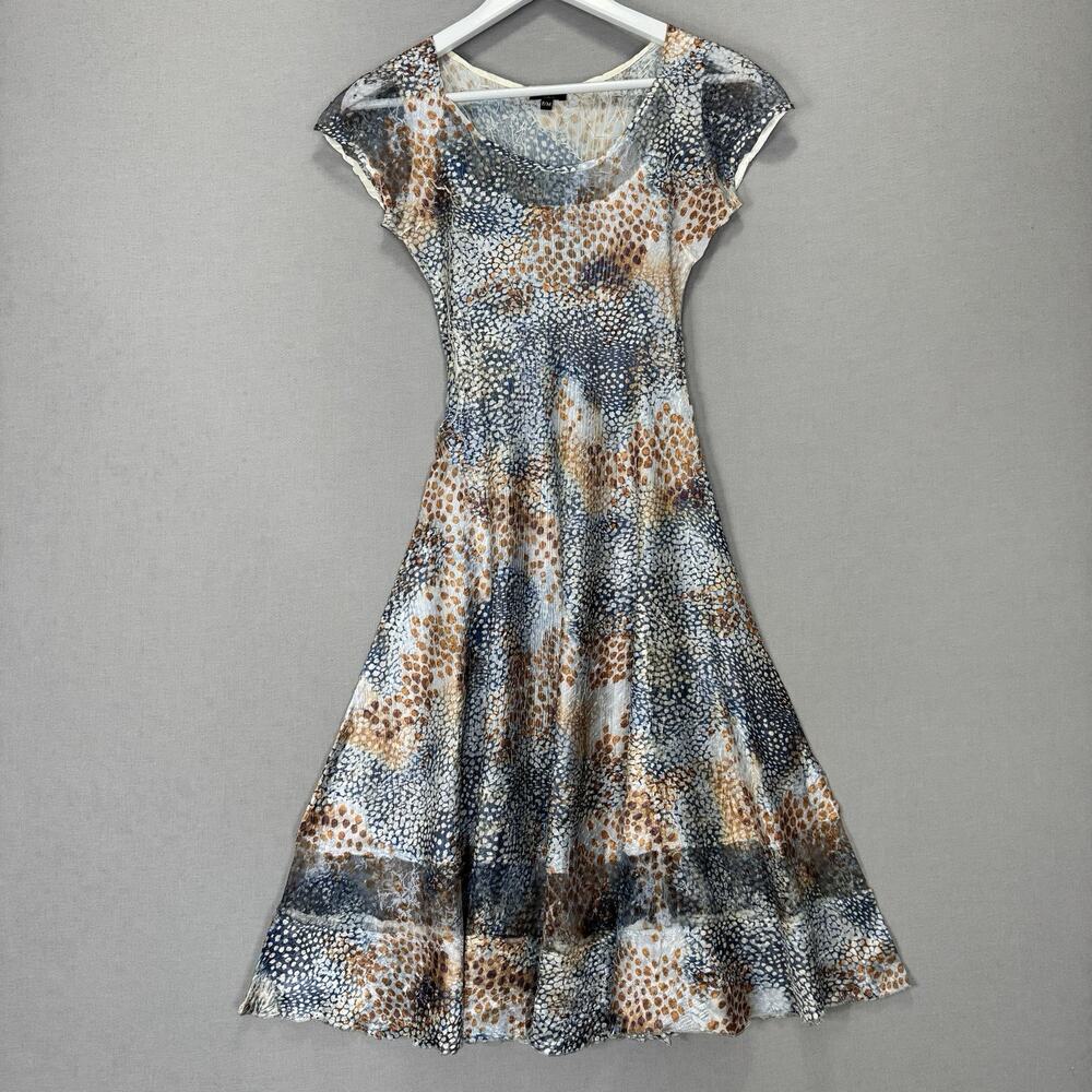 Komarov Crinkle Charmeuse Midi Dress Women Petite Medium Blue Abstract Dot Satin